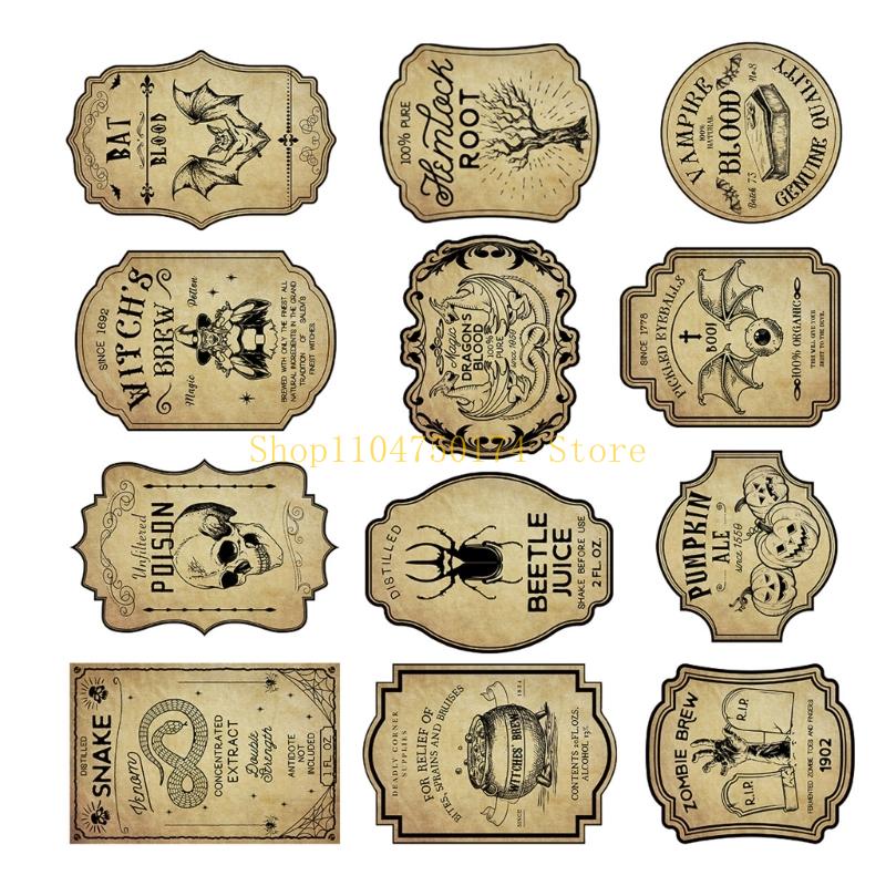 12 Halloween Wine Jar Sticker Gothic Party Decorations with Snake Dragon Graphics top sale