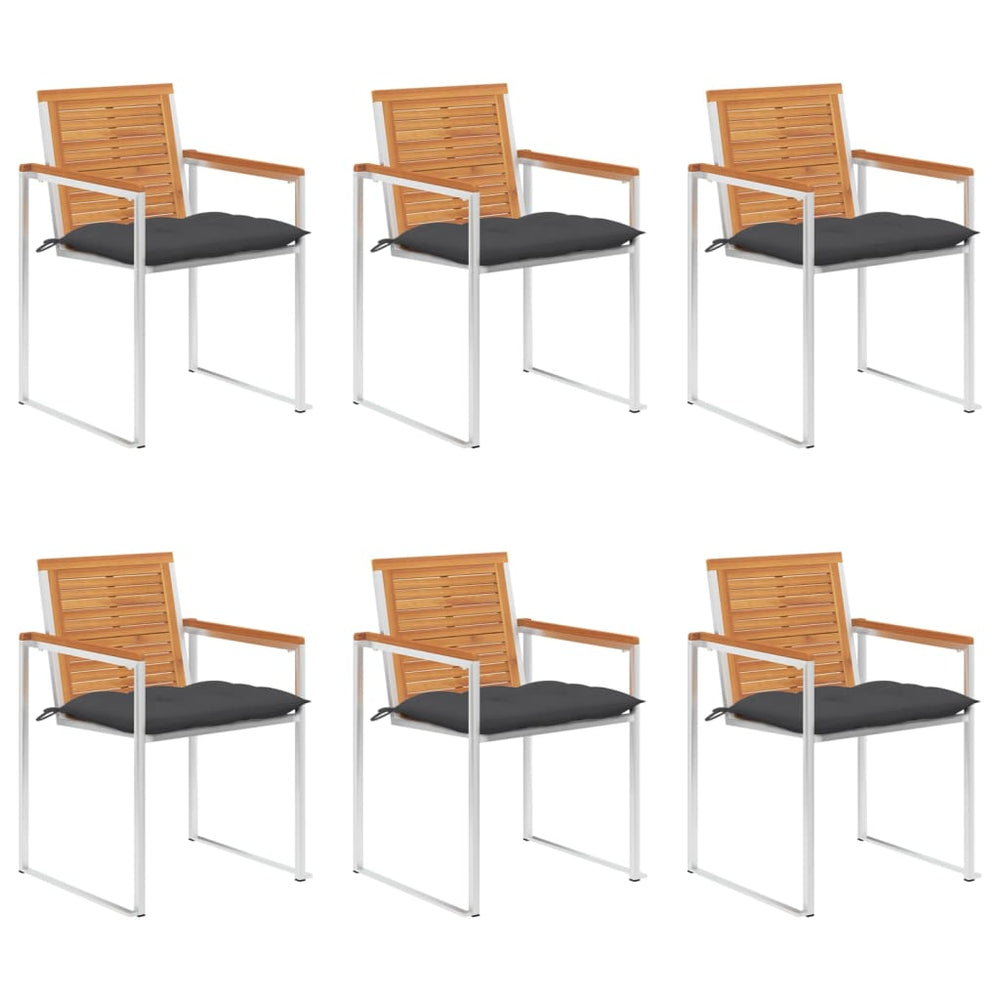 Chaises de jardin lot de 6 avec coussins Bois d'acacia solide