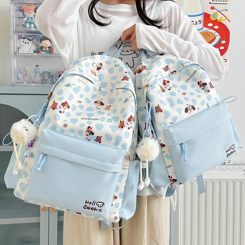Schoolbag Japanese Ins New High-value, Fresh, Sweet and Cute Polka Dot Puppy Backpack, Light Backpack for Junior High School Students