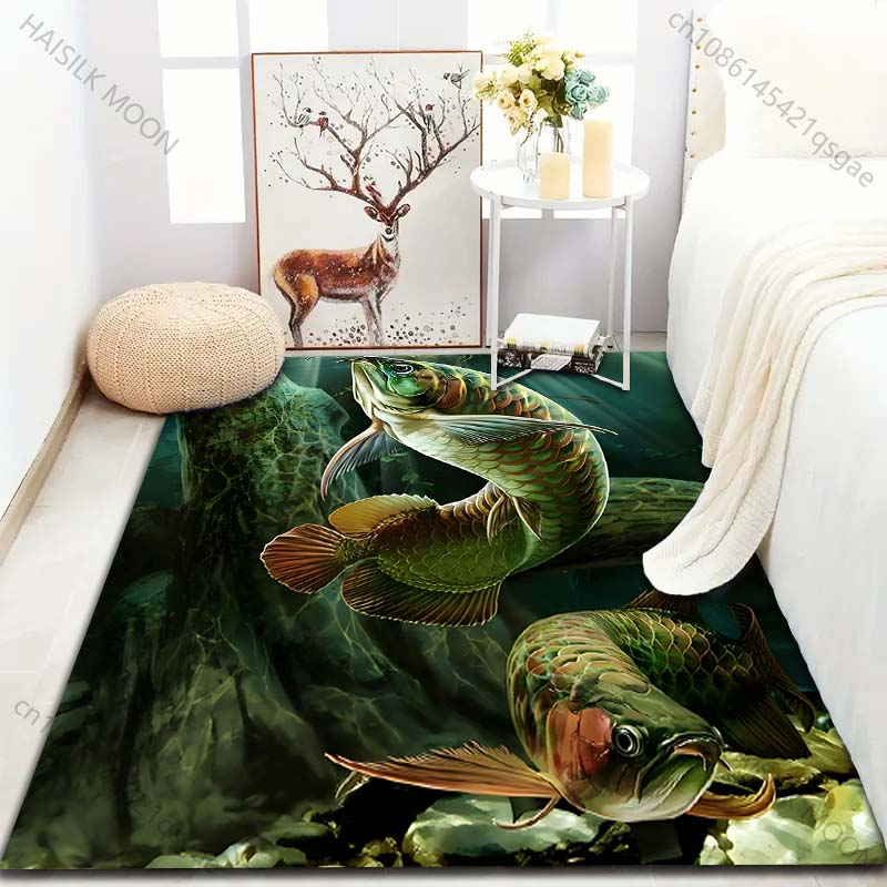 Tappeto con Disegno di Pesci e Arte per Tappeti, Tappeto per Soggiorno, Camera da Letto, Divano, Decorazione per la Casa, Tappetino Antiscivolo, Regalo di Lusso