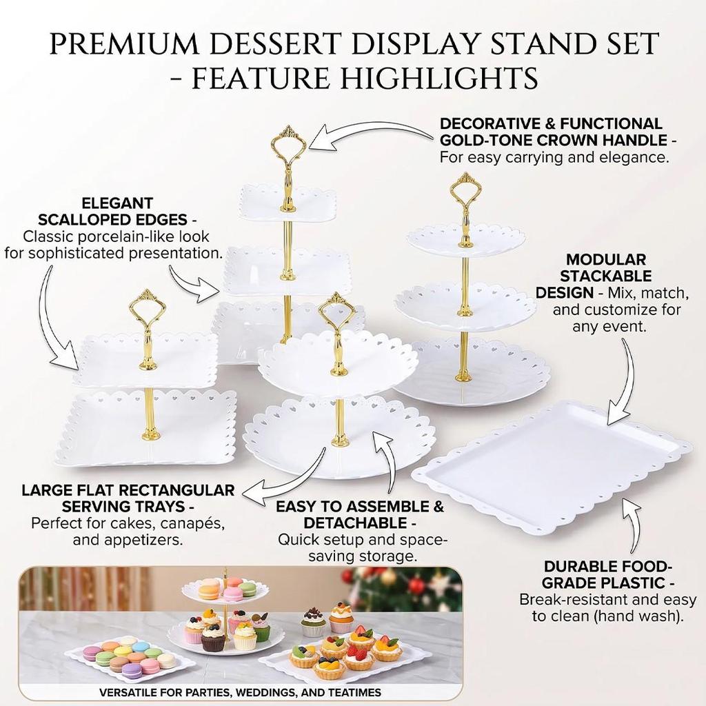6pcs Cake Stand Afternoon Tea Wedding Plates Party Embossed Tableware Holder