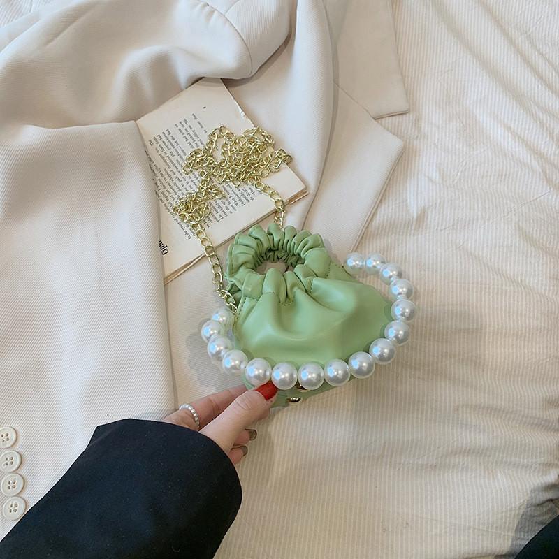 Adorable Korean Style Princess Pearl Handbag For Girls With Charming Chain Strap