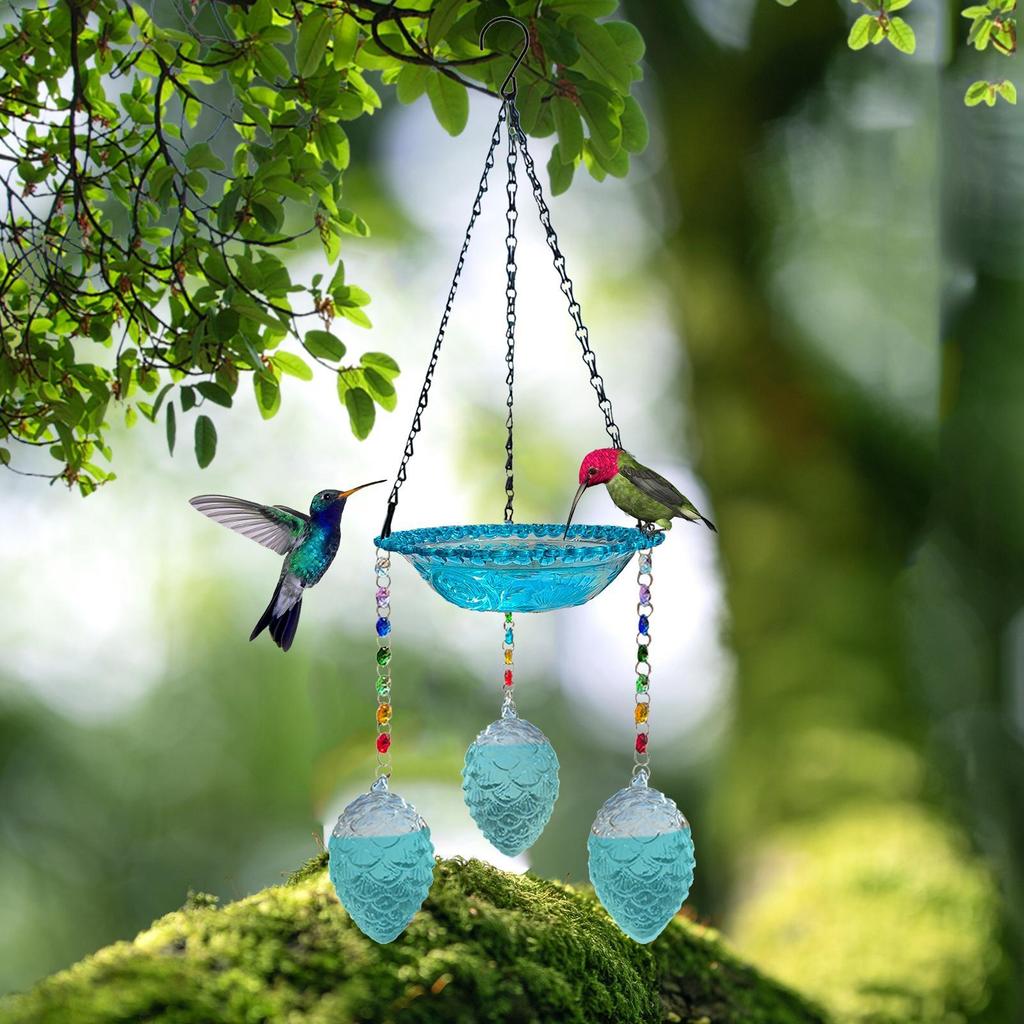 Bird Bath With 3 Pots Glass Water Bowl Backyard Hummingbird Feeders Bath For Yard Pathway Patio Lawn Balcony Porch Deck Outdoor