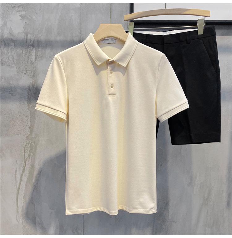 2024 Men's Slim Fit Solid Color Polo Shirt with Lapel and Beads - Casual Short Sleeves