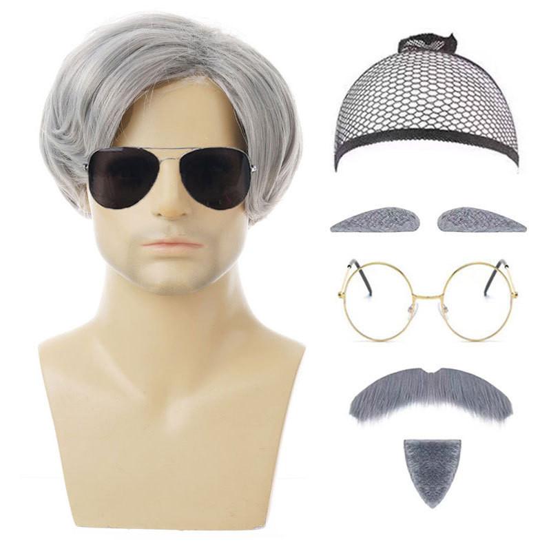 Premium Short Length Grandfather Wig Realistic Bald Head Costume Accessory For All Skin Tones