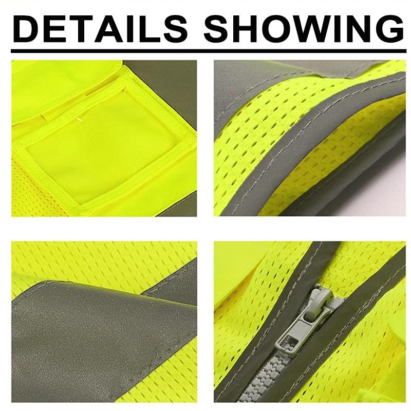 High Visibility Mesh Safety Reflective Vest with Pockets and Zipper Meets ANSI/ISEA Standards