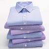 Men's Business Casual Shirts Purple Blue Cotton Regular Fit Long Sleeve Classic Plaid Striped Checked Social Work Dress Shirts