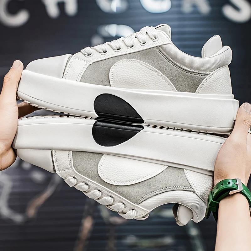 Men Chunky Sneaker Men Designer Board Shoes Fashion Casual Microfiber Leather Shoes for Men Upper Height Increased Platform Shoe