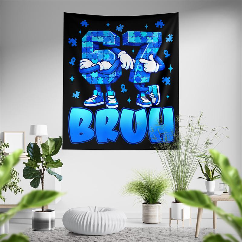 Aertemisi Six Seven Bruh 67 Autism Puzzle 6 7 Meme Tapestry Wall Hanging Art for Bedroom Living Room Decor Dorm