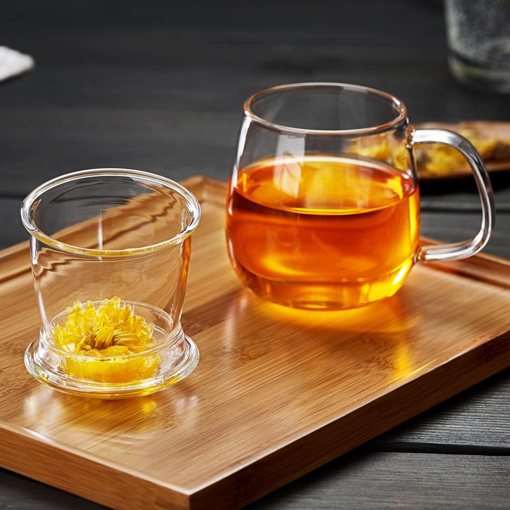 Pokaro Tea Mug with Strainer, Heat-Resistant Glass Teacup, 520ml, Clear, with Lid, Stovetop and Microwave Safe, Perfect for Tea, Loose Tea, Craft