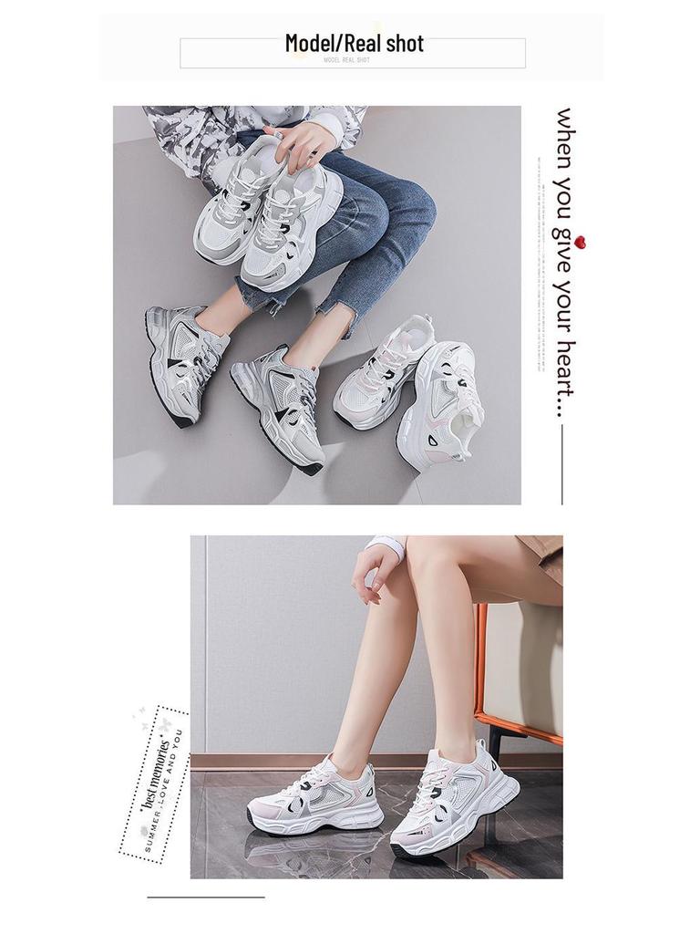 2025 Women's Breathable Mesh Daddy Sneakers – Korean Style, All-Match, Thick-Soled Casual & Running Shoes for Spring