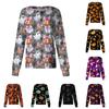 Women's Casual Long Sleeve Single Breasted Cardigan Halloween Print Medical Scrub Top Button Down Pullover Shirt