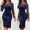Seksi Kadınlar Uzun Kollu Dantel Patchwork Dantelli Bodycon Parti Elbise See Through