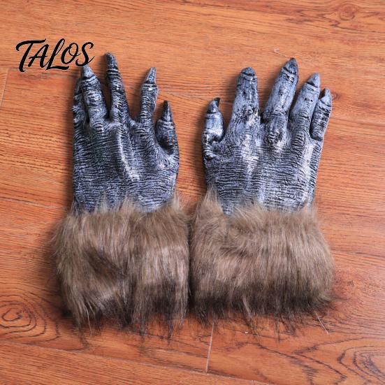 Werewolf Claw Gloves Realistic Claws Gloves, Furry Black Wolf Paw Costume Headgear, Halloween Non-falling Decoration Beast Animal Props for