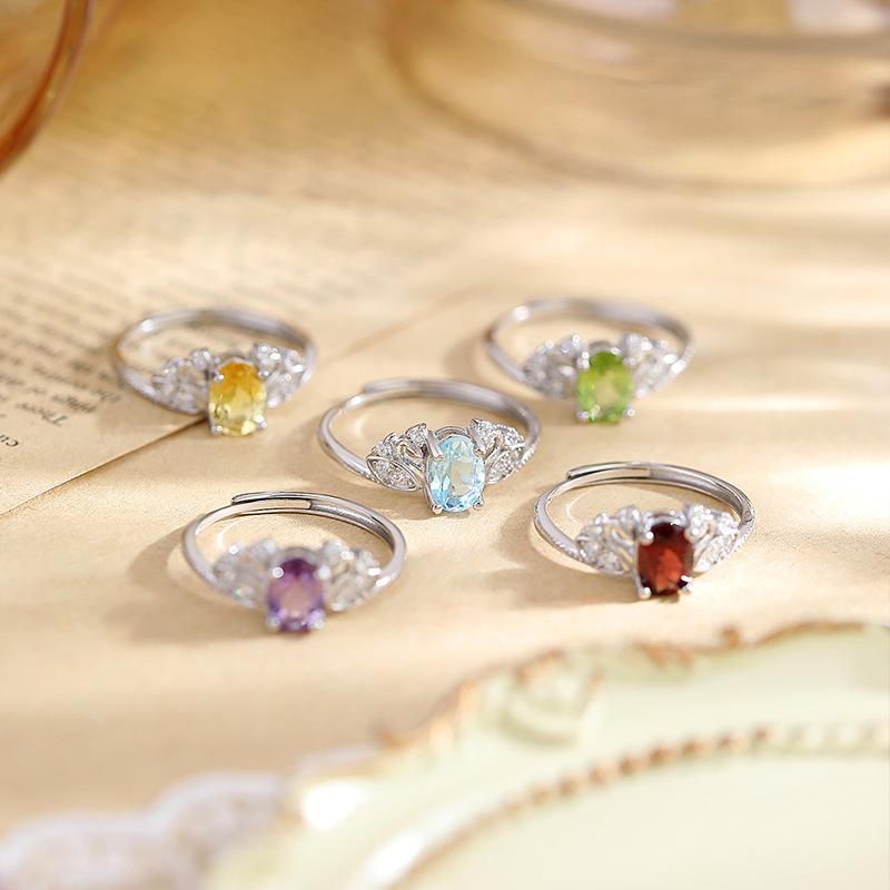 Natural spar s925 sterling silver ring women's non-fading ring flying together high-end accessories women's daily jewelry gifts