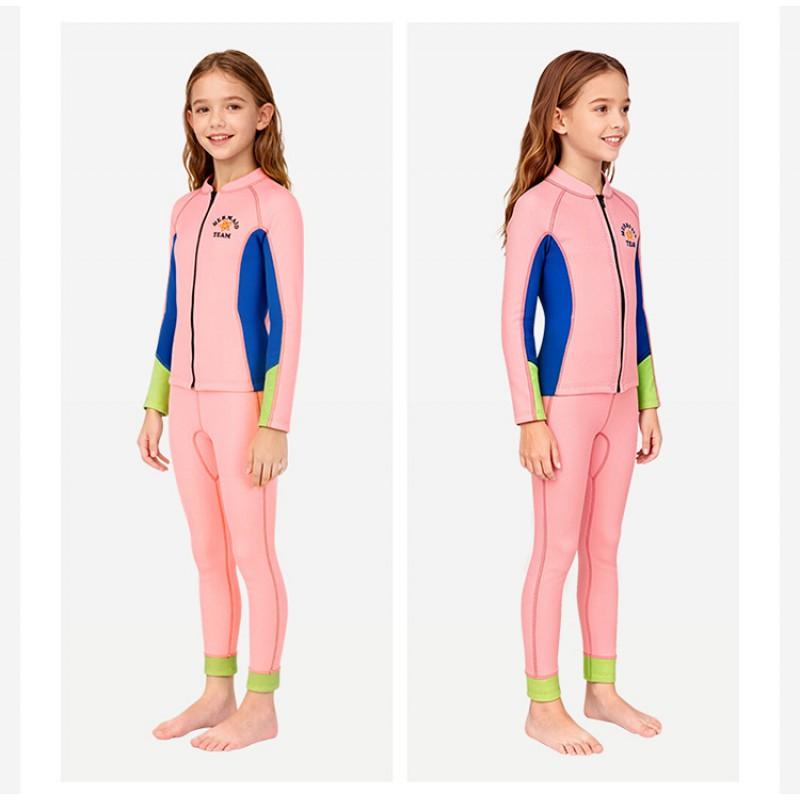 2.5mm Kids Girls Neoprene Wetsuit Set Long Sleeve Separate Diving Suit Snorkeling Surfing Swimming Warmth Protection