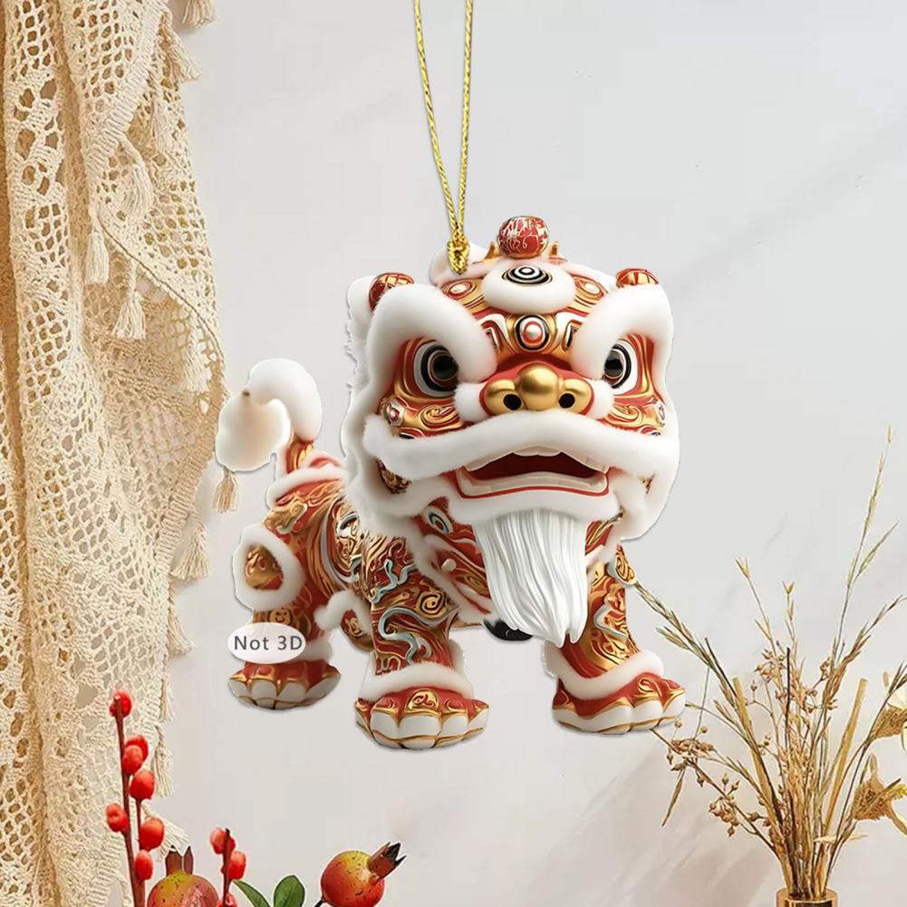 Acrylic Christmas Ornaments Reusable Christmas Decor Chinese Lion Acrylic Keychain 2d Flat Car Rearview Mirror Charm Good Luck