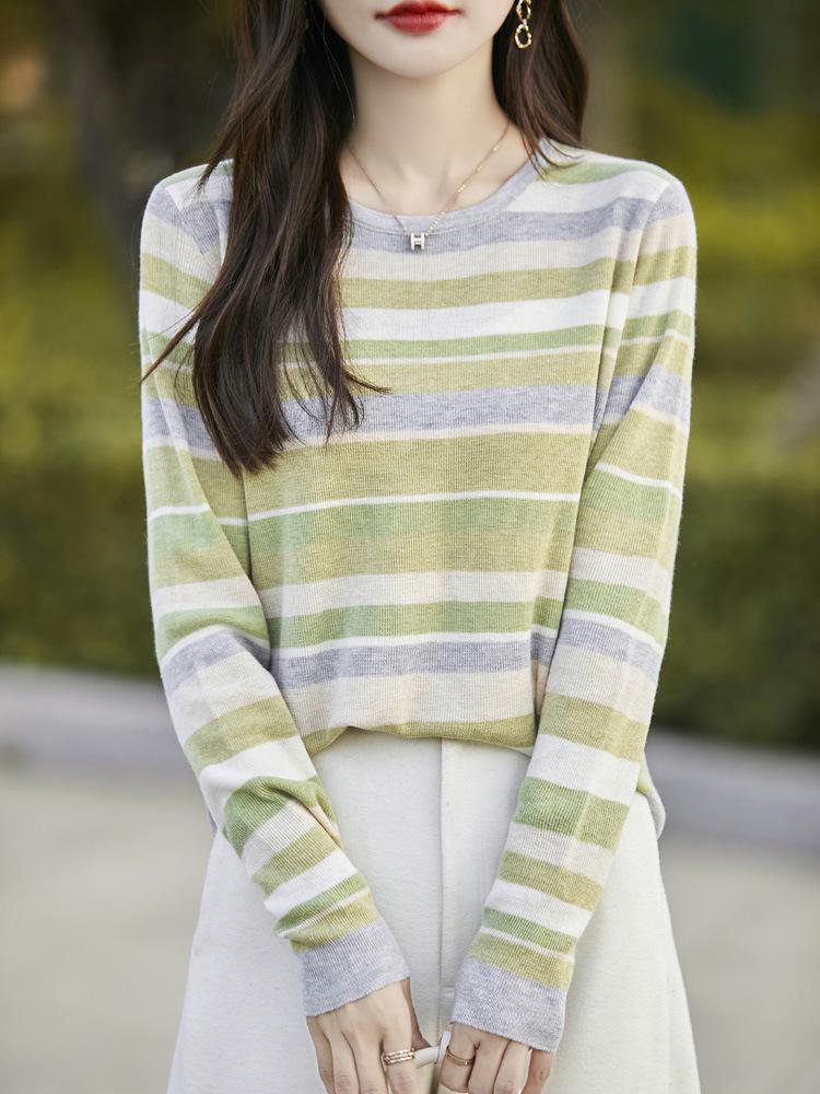 2024 Women's Striped Long-Sleeve Knitwear: Soft Slim Fit Sweater for Layering