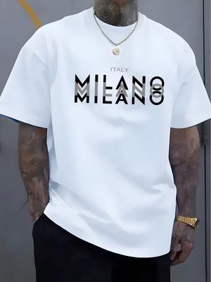 Summer Men's 100% Pure Cotton Casual Loose Fit Plus Size ITALY MILANO Printed Comfortable Round Neck Short Sleeved T-shirt Top