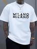 Summer Men's 100% Pure Cotton Casual Loose Fit Plus Size ITALY MILANO Printed Comfortable Round Neck Short Sleeved T-shirt Top