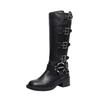 Miu * Home Knight Boots Belt Buckle Thick Heel Martin Boots Women's Leather Retro Knee Boots Western Cowboy Boots