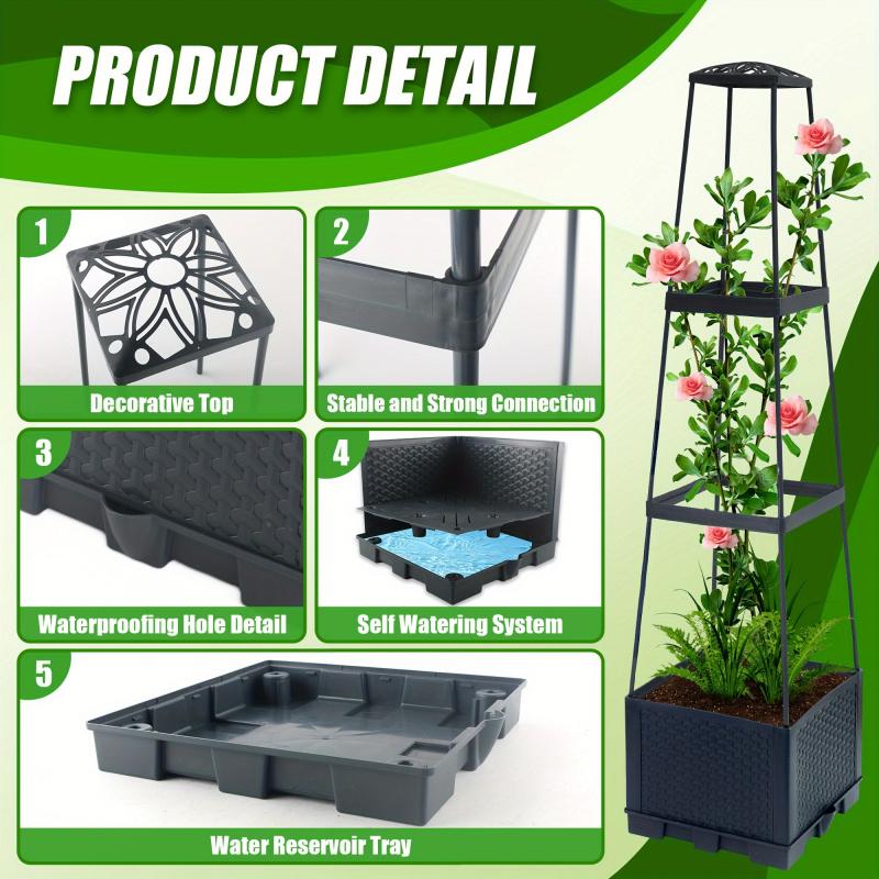 44.8Inch Tomato Planting Box with Climbing Frame Self-Watering Trapezoidal Support Tomato Cage for Courtyard Balcony Climbing Pl