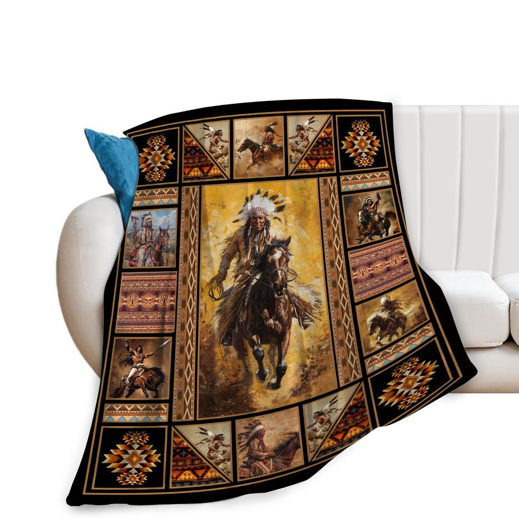 Indian totem wolf pattern digital-printed polyester Bedroom velvet flannel cover blanket Fleece soft cover blankets for beds
