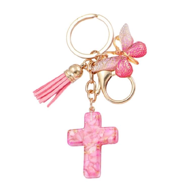Christian Resins Crosses and Butterfly Keychain with Tassels for Daily Key Organization and Backpack Bag Decoration