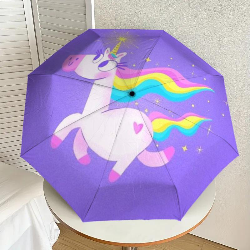 1 Stück Einhorn, Regenbogen Automatischer Öffnungs-/Schließschirm, Faltbarer Kompakter Schirm mit Leichtem Design für Damen/Herren yy251028163