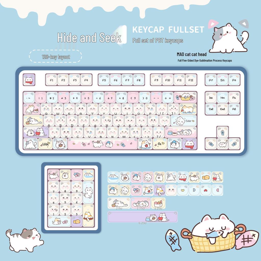 Hide-and-Seek Cat Theme PBT Keycap - Five-Sided Dye-Sublimation for Mechanical Keyboards