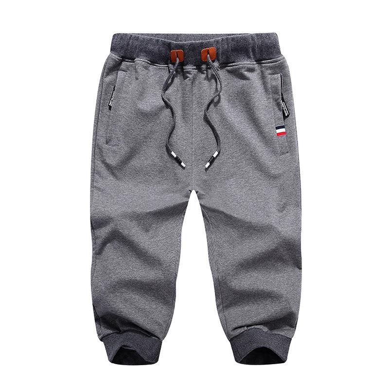 

Мужские летние укороченные брюки: Карман на молнии, эластичный пояс, модные спортивные брюки. 5XL темно-серого