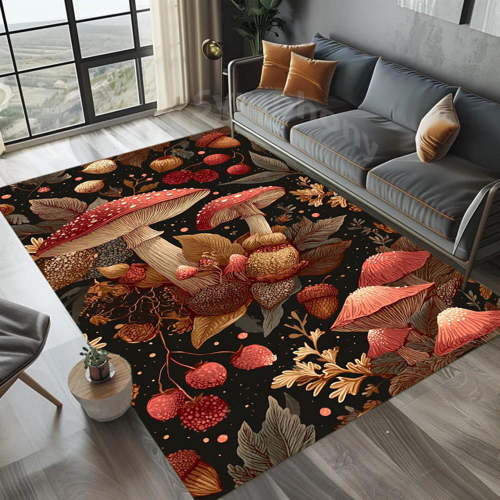 

Mushrooms Carpet Red White Spots Rug Mat Home Decoration Fern Leaves Vine Ornament Non-Slip Soft Floor Mat for Living Room 40x60cm