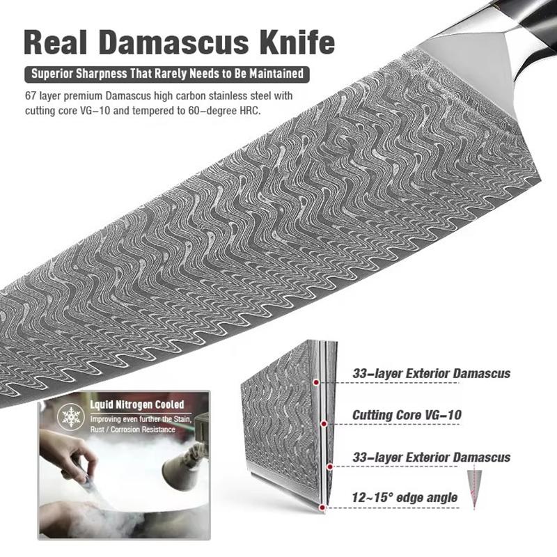 8.5 Inch Chef Knife 67-layers Damascus VG-10 Steel Blade Sapele Resin Handle Slicing Vegetables Cleaver Meat Kitchen Sharp Knife