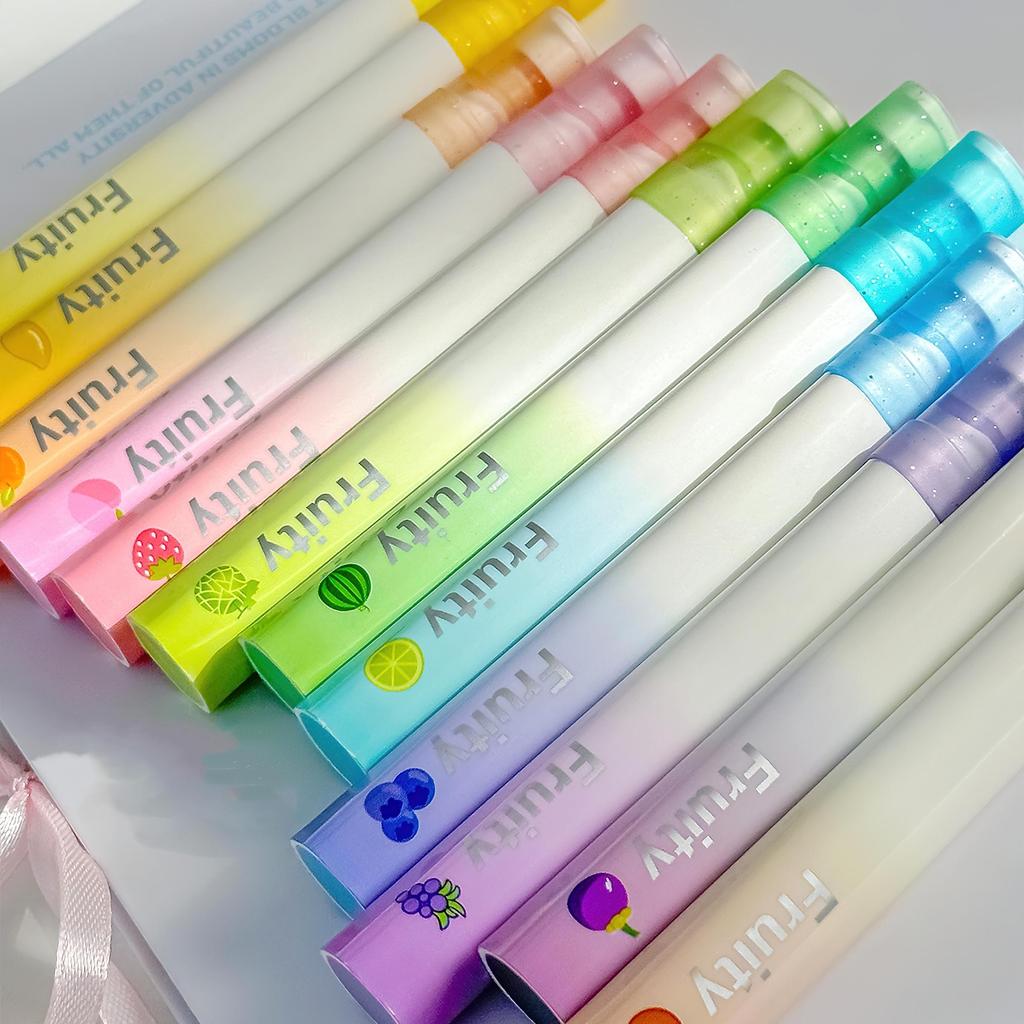 4pcs Fruity Highlighter Pens Set Brush Tip Strobe Bling Glitter Color Marker Liner for Drawing Painting Art School