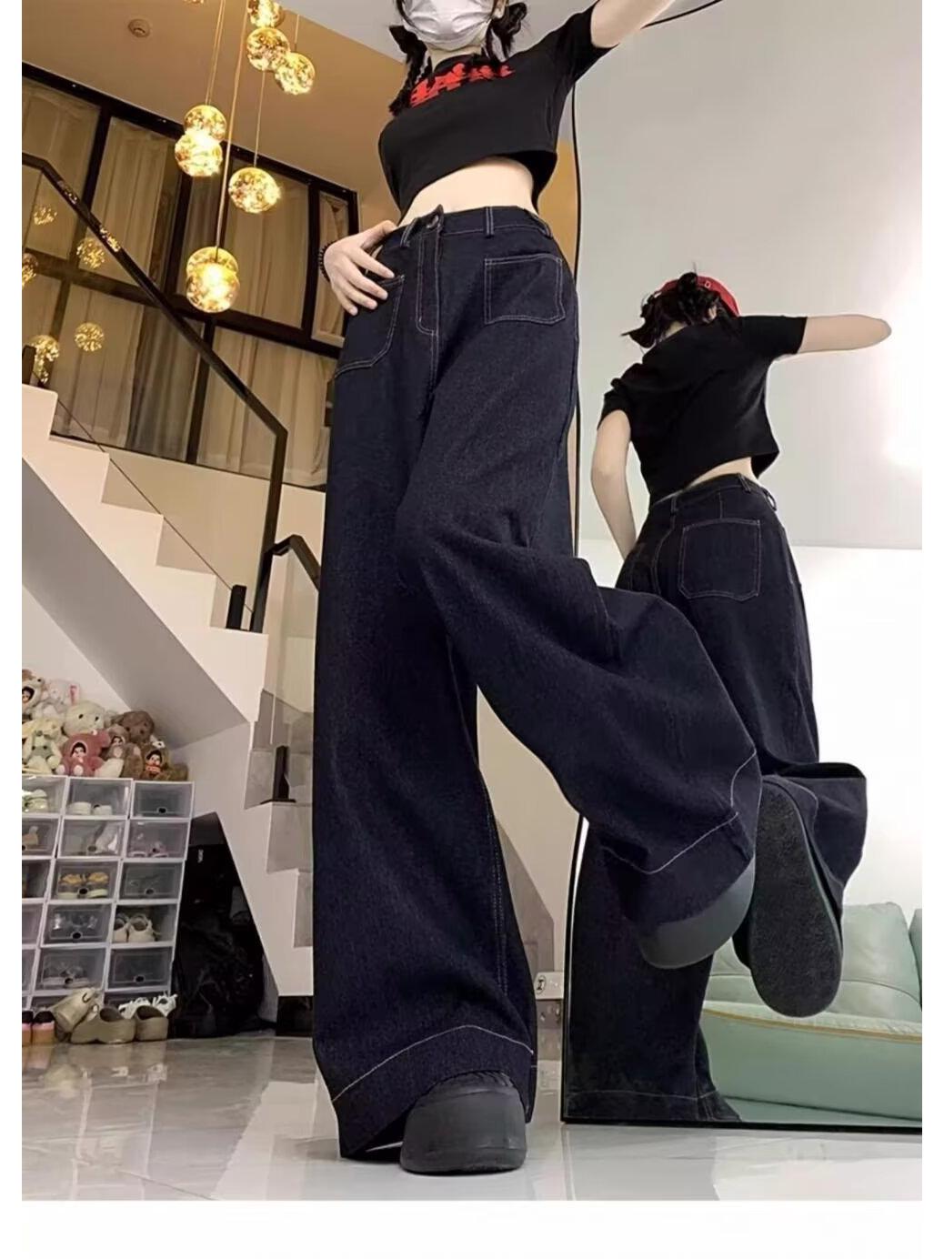 

Women s Plus Size Retro Dark Blue High Waist Wide-Leg Jeans for Spring/Summer M: Height 155-165cm (Weight 95-108 jin)
