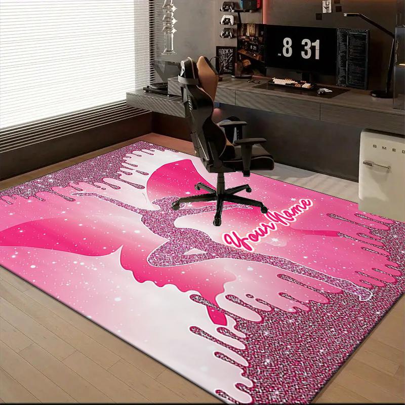 1PC Custom Name Pink Glitter Fairy Theme Floor Mat Ideal for Living Room, Game Rooms, Office, Bedroom Floor Mat Playful Design