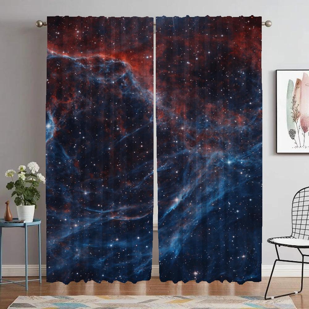 Cosmic Nebula Window Curtain for Room 2 Panel Blackout Curtains Shades Partition Tulle for Bedroom Halloween Decoration Living