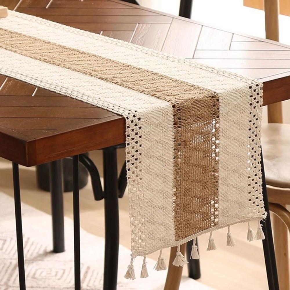 Soft Bohemian Table Flag Splicing Macrame Table Mat Knitted Hollow-out Table Runner  Dining Table
