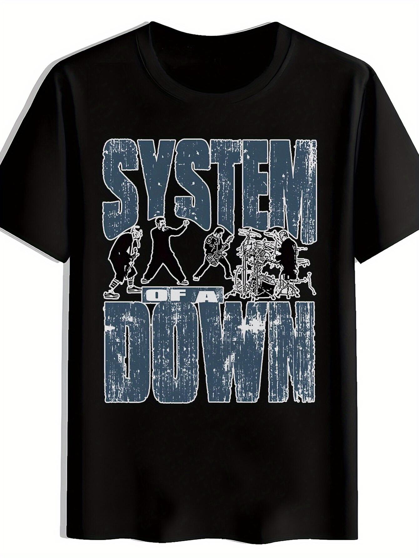System   Graphic T-shirt - Black Casual Crew Neck Tee with Distressed Blue Print S