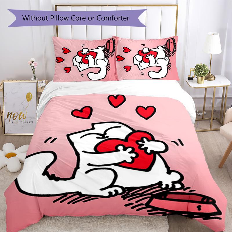 Simon's cat 3pcs Bedding Set Duvet Cover Closure Includes 1 Duvet Cover & 2 Pillowcases for All Seasons Bedroom Home Dorm Decor