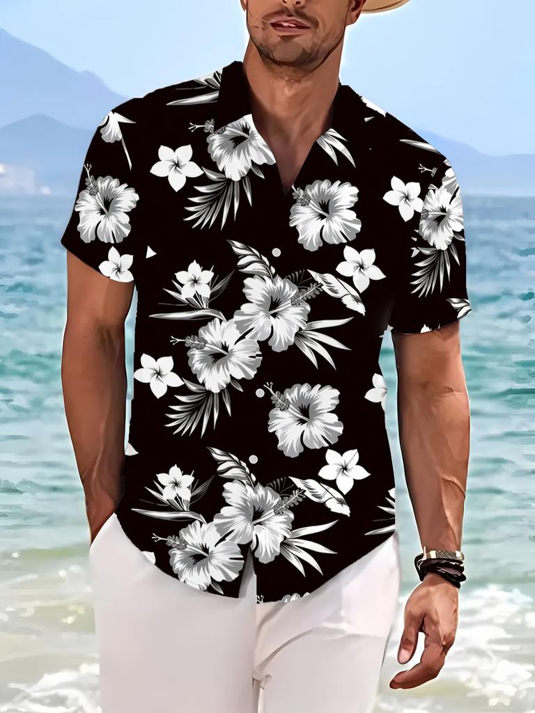 Summer Outdoor Vacation Men'S Short Sleeve Shirt, Hawaiian Style Pattern, Suitable for Spring, Summer, And Autumn, Plus Size Men'S Casual Short Sleeve