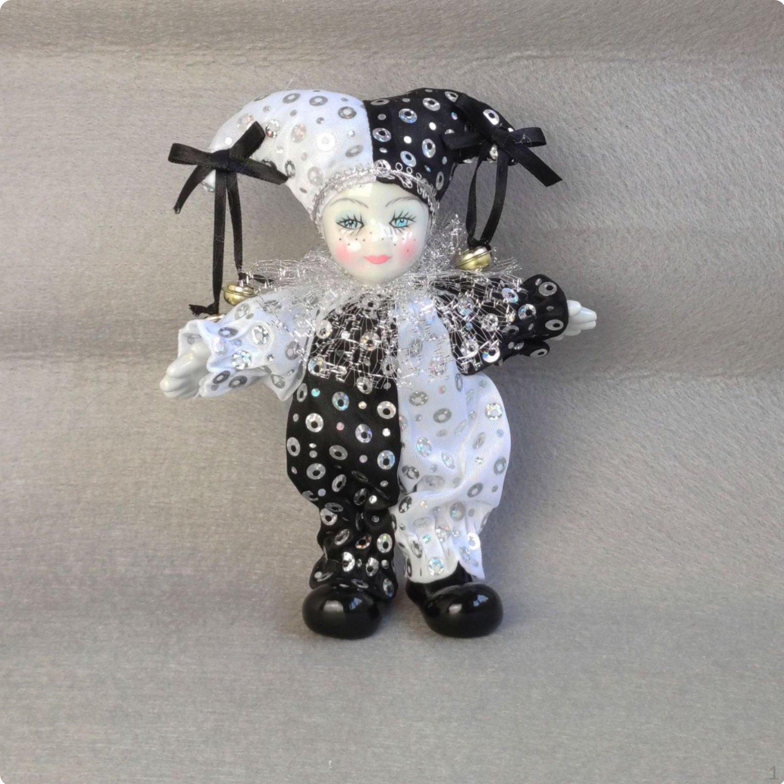 Handmade Ceramic Clown Doll Collectible Item Harlequin Statuette Detailed Design