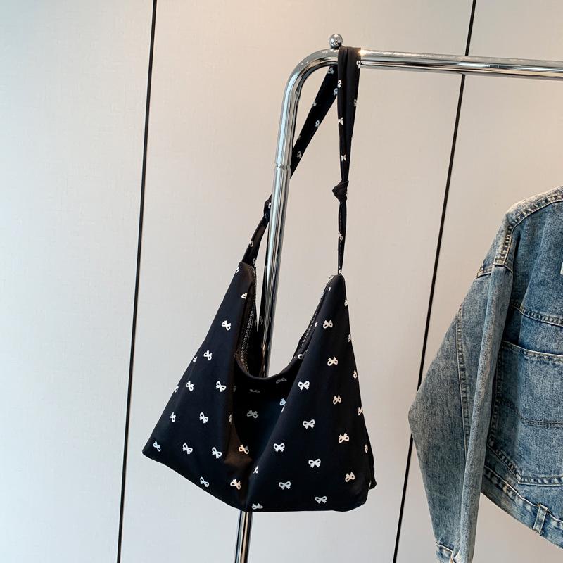 

Холщовая сумка с бантом женская на плечо сумка-тоут сумка для покупок складная 2025 новая мода чёрный