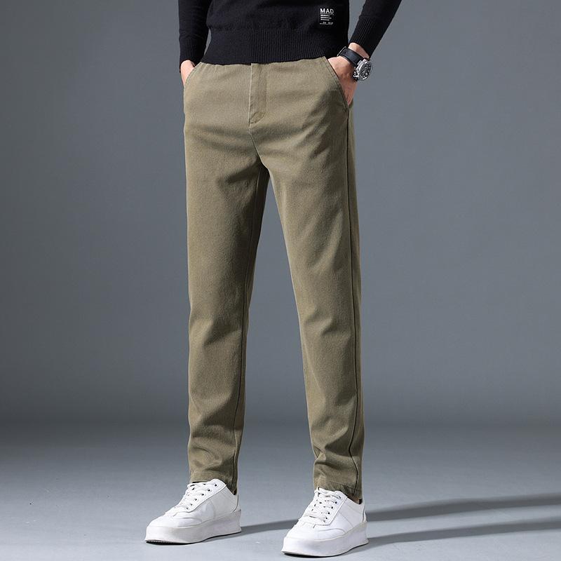 

2026 Spring/Autumn New Casual Pants For Men, Straight Leg Slim Fit Elastic Work Pants, Autumn/Winter Men S Pants 38 хакі