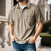 Men Distressed Lapel T-Shirt Short Sleeve Casual Tee Shirt Summer Button Up Collar T-Shirt with Pocket for Work Street Daily Wear