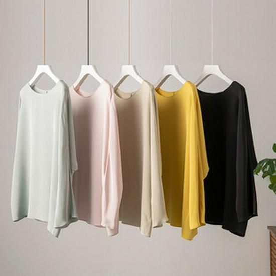 Spring 2025 Women's Silk Long Sleeve Round Neck Shirt