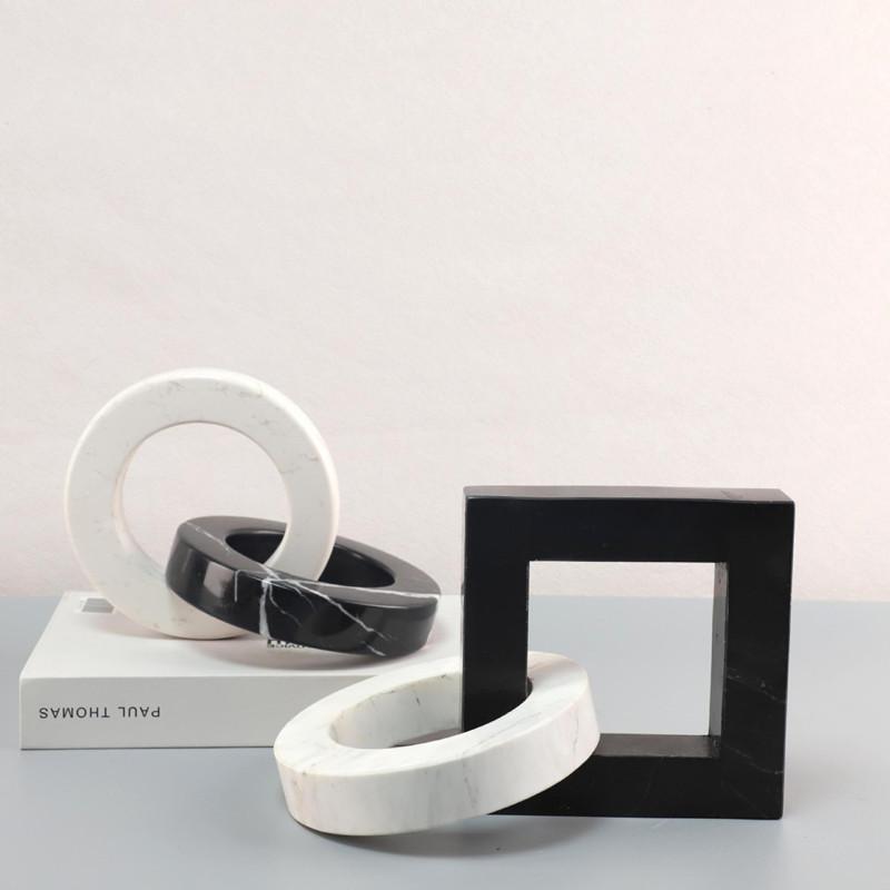 Black and White Marble Circular Knot Statue, Desktop Decoration, Creative Rope Knot Sculpture, Home Decoration Ornaments