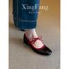 Sheepskin version retro flat-soled leather shoes ballet single shoes women's shallow mouth soft sole one pedal Mary Jane shoes