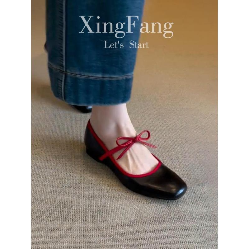 Sheepskin version retro flat-soled leather shoes ballet single shoes women's shallow mouth soft sole one pedal Mary Jane shoes