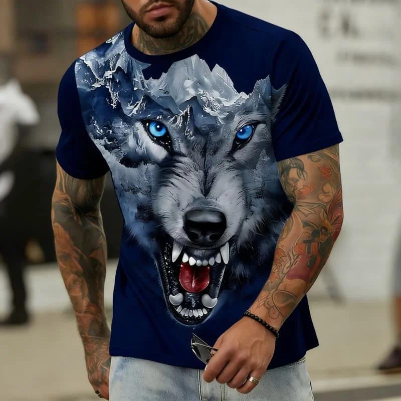 Vintage Wolf Graphic Men's T-Shirt Summer Outdoor Round Neck Short Sleeve Tee Oversized Fashion Breathable Men's Clothing Tops